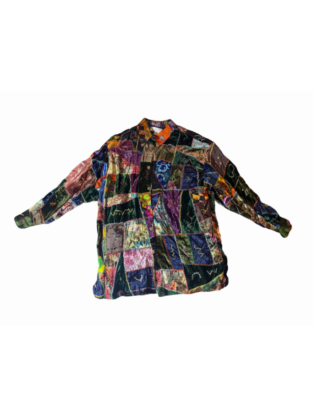 Rare Vintage 90s Sandy Starkman Velvet Patchwork Jacket L Wearable Art
